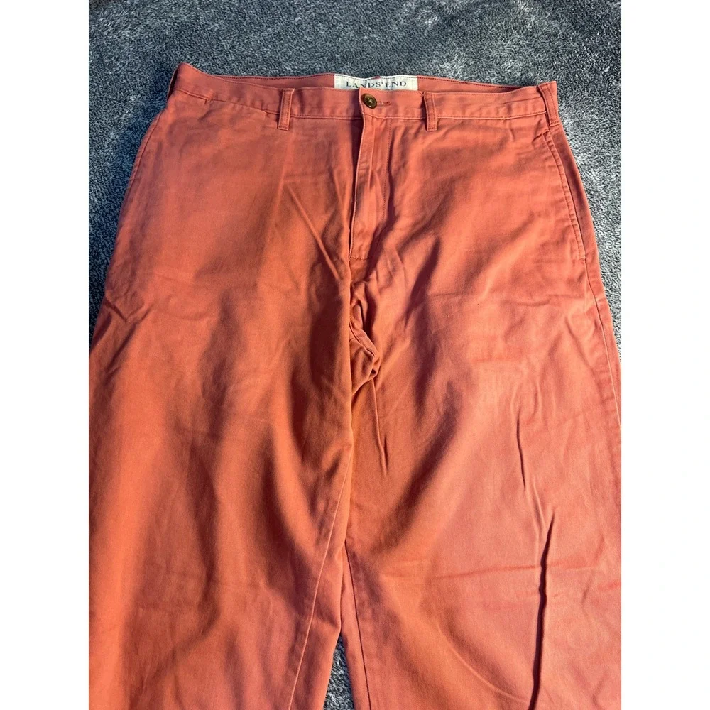 Lands End The Legacy Chino Pants Mens 34 Coral Orange Straight Leg Cotton Pant
